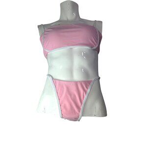 Pink Bikini Swimsuit 2 pc Set*Cheeky*White Trim & Tie Back*Sissy*Cosplay*XL*New